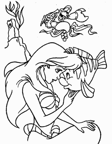 Ariel, Flounder And Sebastian  Coloring Page